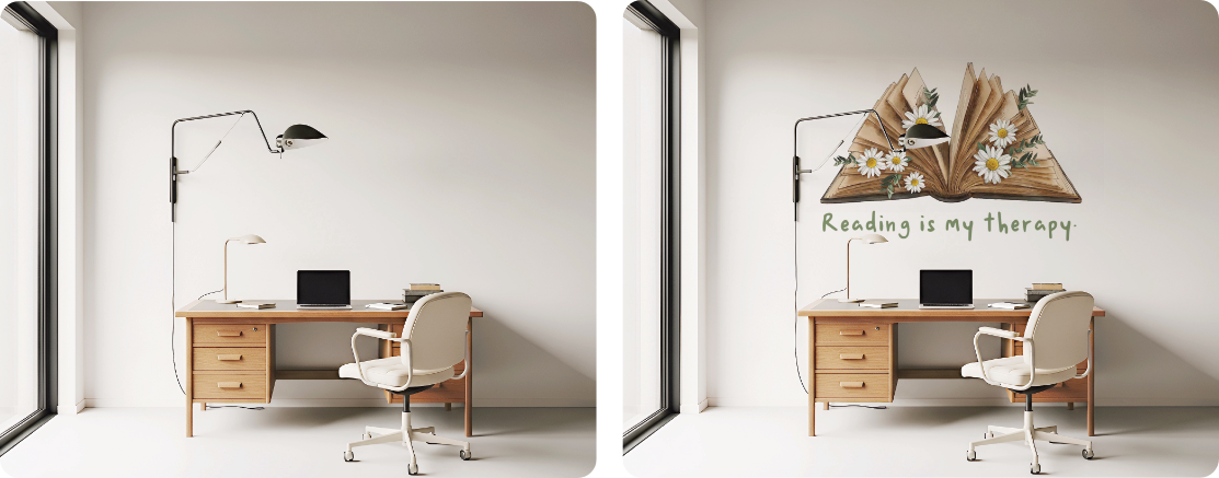 Study Room Wall Mural | Plaster Book-Inspired Illustration Design